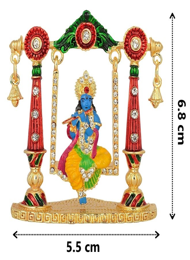 GCT Lord Krishna Idol on Jhula Bansuri Krishna Idol (B-100) Color Metal Statue for Home Décor Car Dashboard Mandir Pooja Murti Temple Puja Office Table Showpiece - Image 2